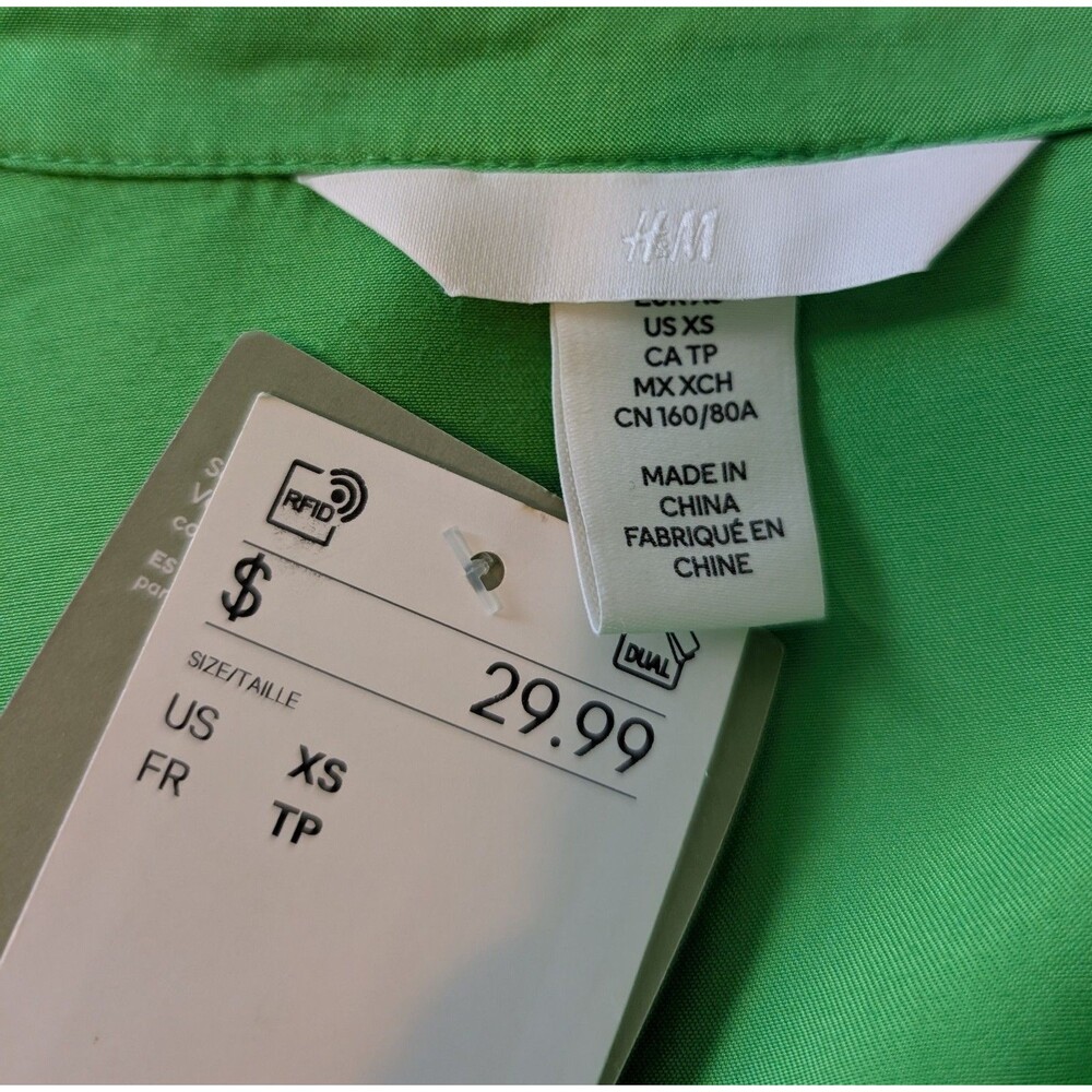 NWT H&M Size XS Wrap Dress Long Sleeve Kelly Green Viscose Satin Cocktail Chic - Picture 8 of 12